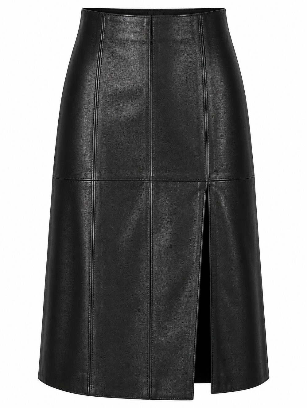 INTERMIX Black Lamb Leather Midi Skirt Side Slit Sz 6 NWT A-Line MSRP $558 Luxe